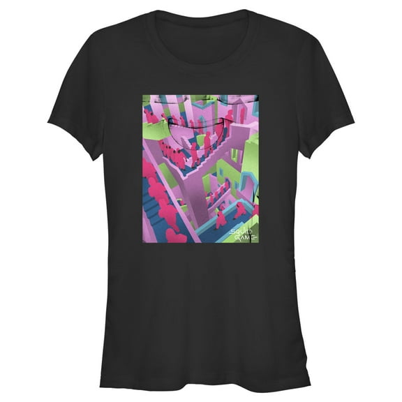 Junior's Squid Game Stairs Graphic Tee Black Small