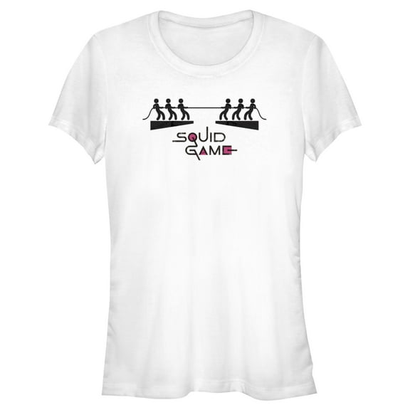 Junior's Squid Game Stick Figure Tug of War Graphic Tee White 2X Large