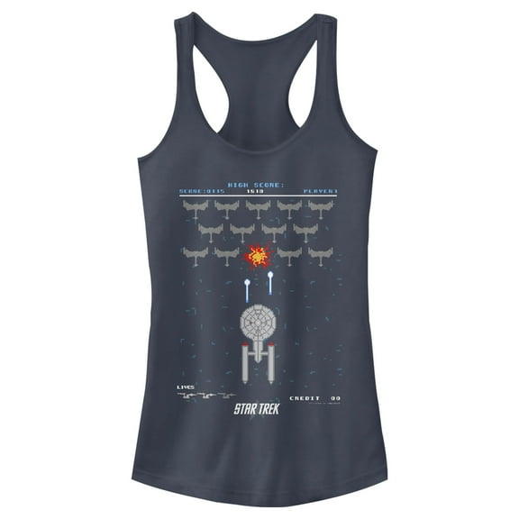 Junior's Star Trek Enterprise Pixel Video Game Battle  Racerback Tank Top Indigo 2X Large