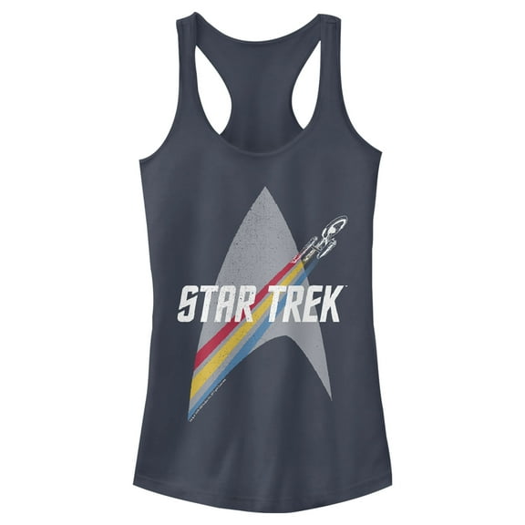 Junior's Star Trek Enterprise Starfleet Rainbow Streak Racerback Tank Top Indigo X Large
