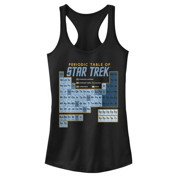 Junior's Star Trek Periodic Table of Starfleet  Racerback Tank Top Black X Large
