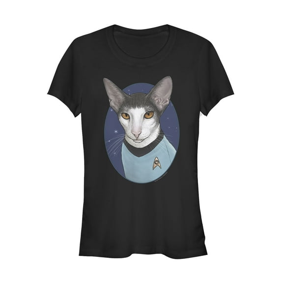 Junior's Star Trek Spock Cat Portrait  Graphic Tee Black Large