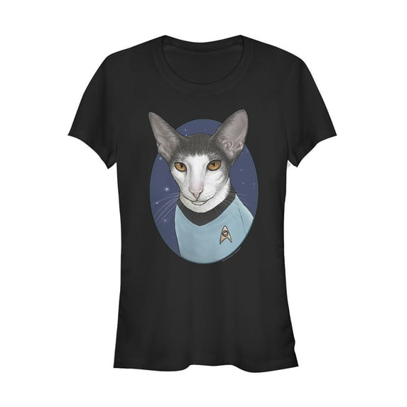 Junior's Star Trek Spock Cat Portrait Graphic Tee Black Medium