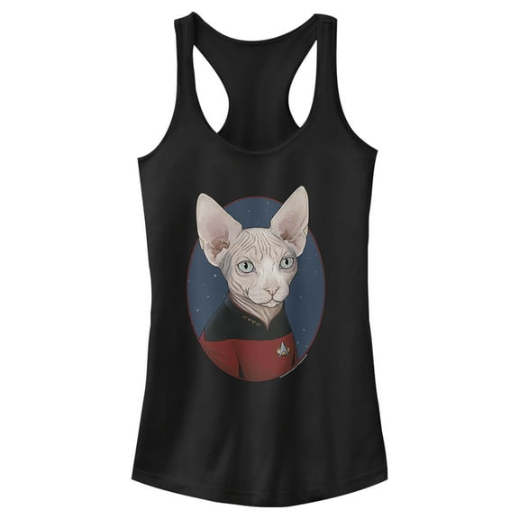 Junior's Star Trek: The Next Generation Captain Jean Luc Picard Cat  Racerback Tank Top Black Small