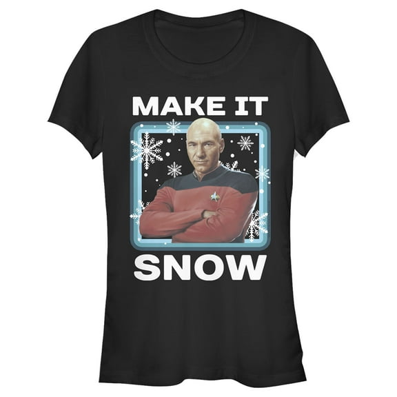 Junior's Star Trek: The Next Generation Captain Picard Make It Snow  Graphic Tee Black 2X Large