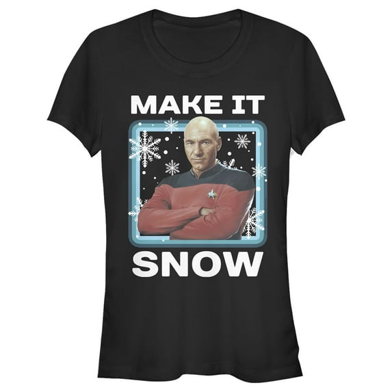 Junior's Star Trek: The Next Generation Captain Picard Make It Snow Graphic Tee Black Medium