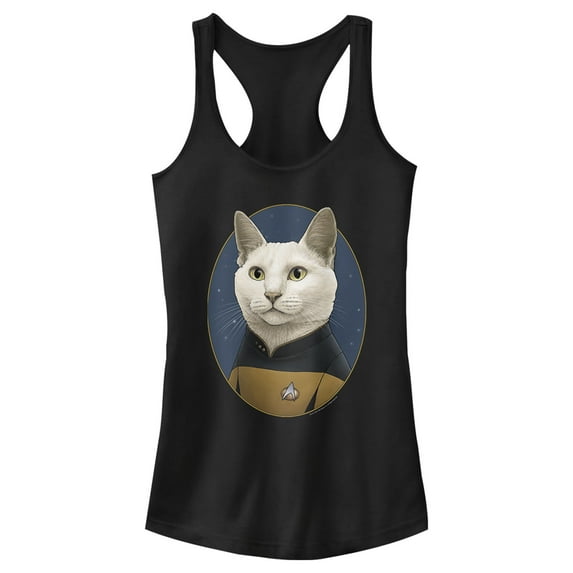Junior's Star Trek: The Next Generation Commander Data Cat Racerback Tank Top Black Medium