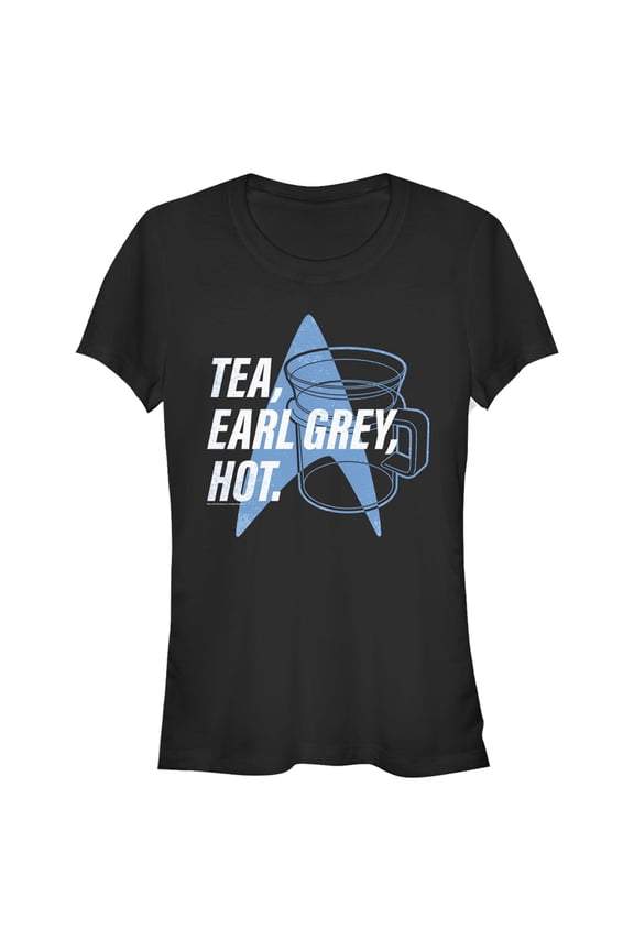 Junior's Star Trek: The Next Generation Cup Of Tea Earl Grey Hot, Captain Picard  Graphic Tee Black Large