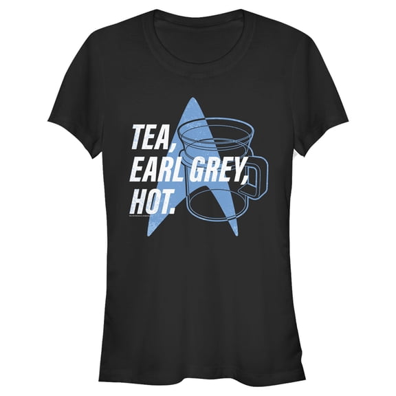 Junior's Star Trek: The Next Generation Cup Of Tea Earl Grey Hot, Captain Picard  Graphic Tee Black Medium