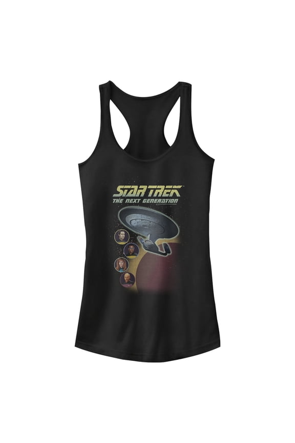 Junior's Star Trek: The Next Generation Enterprise with Captain and Crew Portraits Racerback Tank Top Black Small
