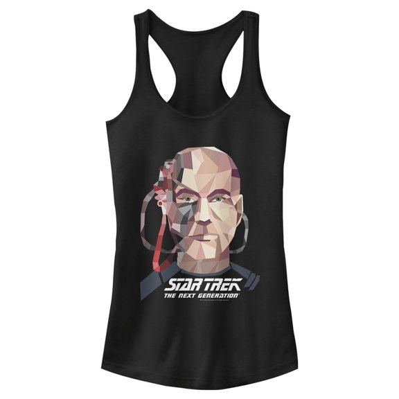 Junior's Star Trek: The Next Generation Geometric Captain Jean Luc Picard Borg Racerback Tank Top Black Small