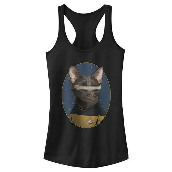 Junior's Star Trek: The Next Generation Lieutenant Commander Geordi La Forge Cat Racerback Tank Top Black X Large