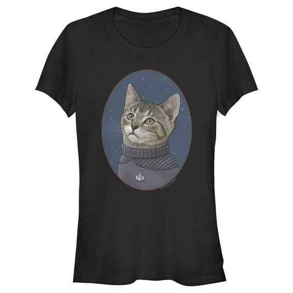 Junior's Star Trek: The Next Generation Officer Wesley Crusher Cat  Graphic Tee Black Small