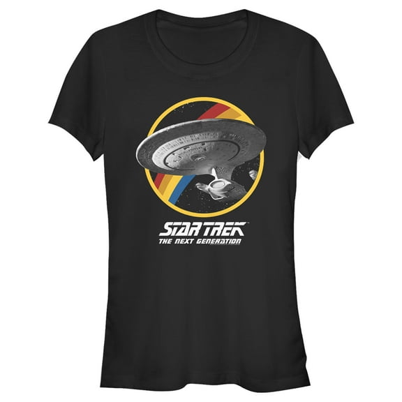 Junior's Star Trek: The Next Generation Rainbow USS Enterprise Circle Galaxy Stars Graphic Tee Black Large
