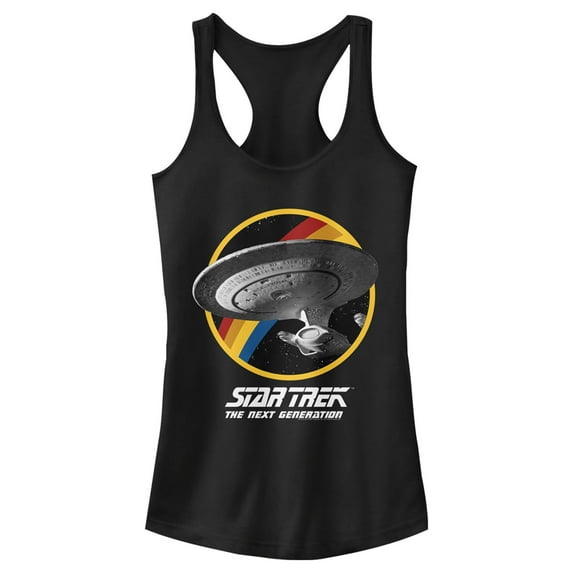 Junior's Star Trek: The Next Generation Rainbow USS Enterprise Circle Galaxy Stars Racerback Tank Top Black Medium