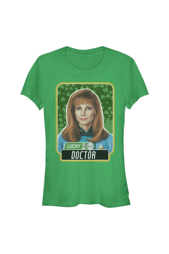 Junior's Star Trek: The Next Generation St. Patrick's Day Lucky Doctor Beverly Crusher  Graphic Tee Kelly Green Medium