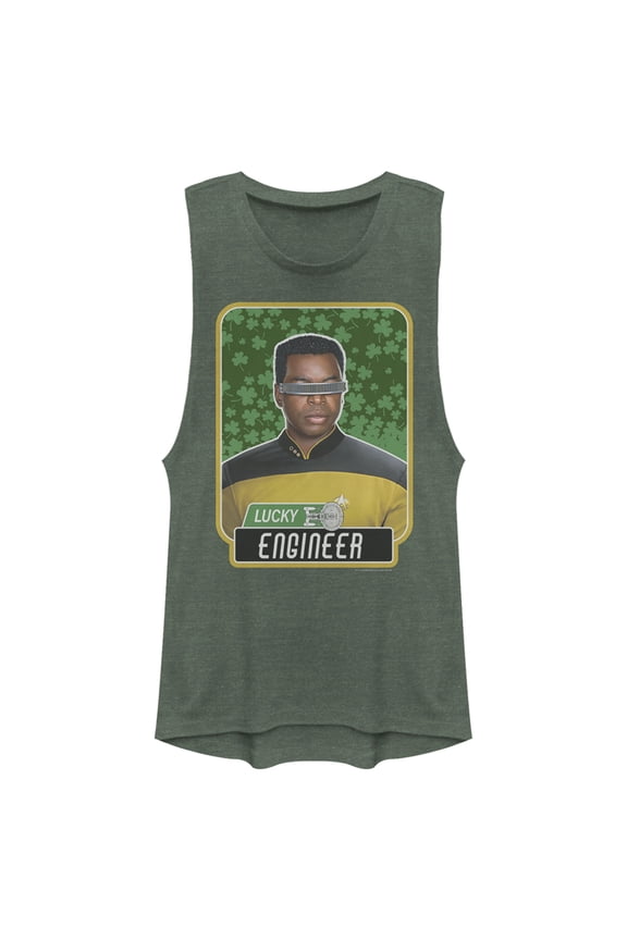 Junior's Star Trek: The Next Generation St. Patrick's Day Lucky Engineer La Forge  Festival Muscle Graphic Tee Pine Green Heather Large