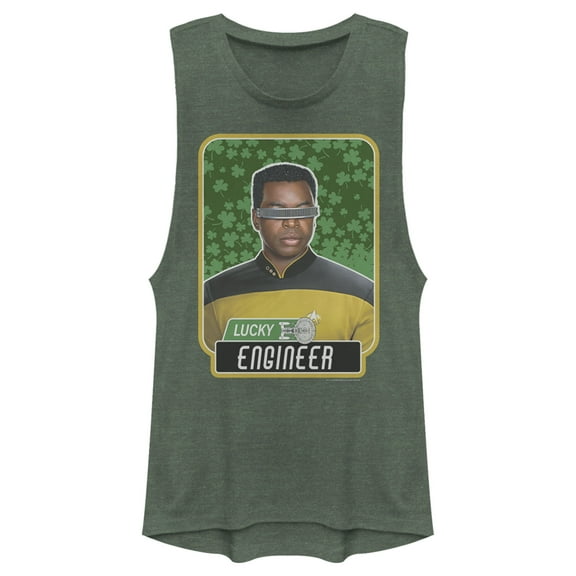 Junior's Star Trek: The Next Generation St. Patrick's Day Lucky Engineer La Forge  Festival Muscle Graphic Tee Pine Green Heather Small