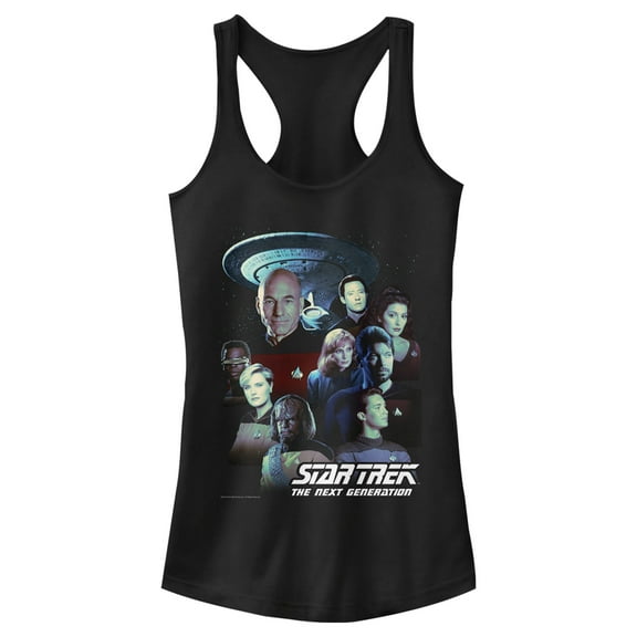 Junior's Star Trek: The Next Generation Starfleet Classic Color Crew Poster Racerback Tank Top Black Medium