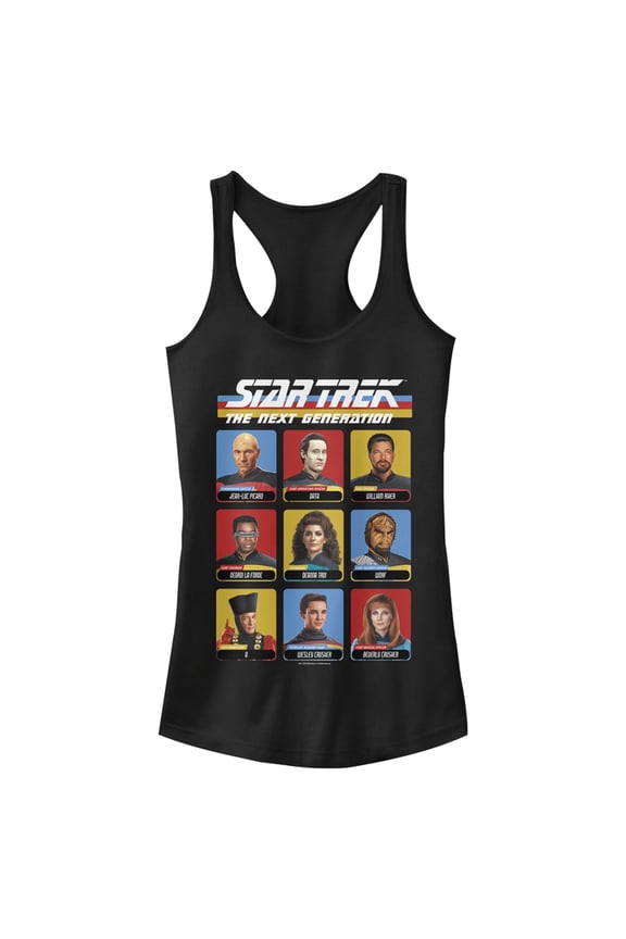 Junior's Star Trek: The Next Generation Starfleet Crew Portraits Playing Cards Frame Racerback Tank Top Black Small