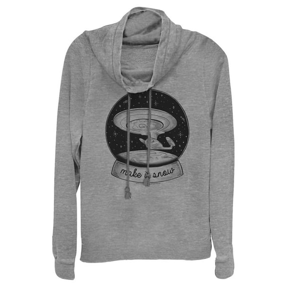 Junior's Star Trek: The Next Generation USS Enterprise Captain Picard Make It Snow  Cowl Neck Sweatshirt Gray Heather Large