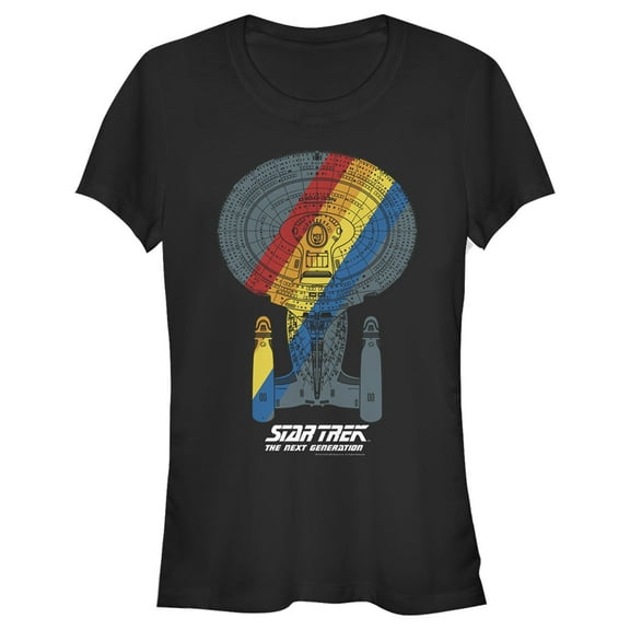 Junior's Star Trek: The Next Generation USS Enterprise Rainbow Streak Graphic Tee Black Medium