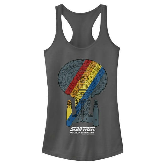 Junior's Star Trek: The Next Generation USS Enterprise Rainbow Streak Racerback Tank Top Charcoal Large