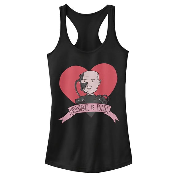 Junior's Star Trek: The Next Generation Valentine's Cartoon Borg Picard Heart Resistance Is Futile  Racerback Tank Top Black X Small
