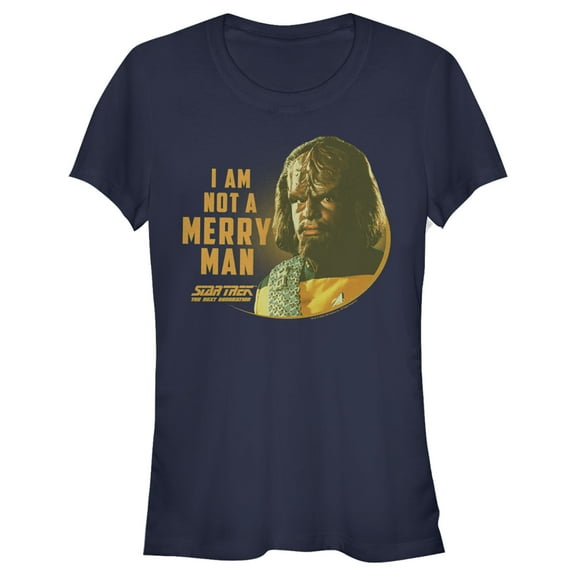 Junior's Star Trek: The Next Generation Worf I Am Not a Merry Man  Graphic Tee Navy Blue Large