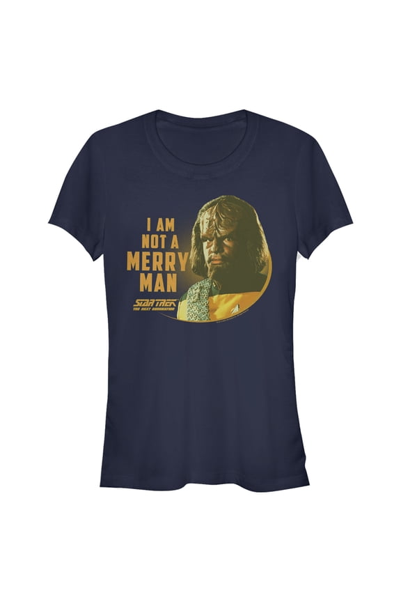 Junior's Star Trek: The Next Generation Worf I Am Not a Merry Man Graphic Tee Navy Blue X Large