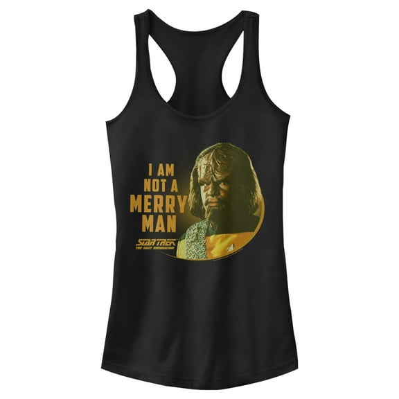 Junior's Star Trek: The Next Generation Worf I Am Not a Merry Man  Racerback Tank Top Black X Large