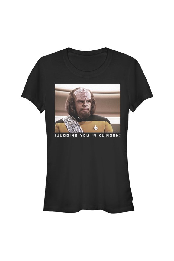 Junior's Star Trek: The Next Generation Worf Judging You in Klingon Graphic Tee Black 2X Large