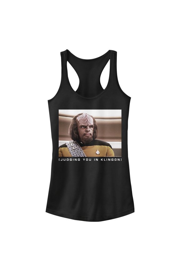 Junior's Star Trek: The Next Generation Worf Judging You in Klingon Racerback Tank Top Black X Large