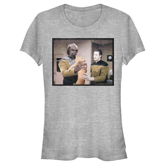 Junior's Star Trek: The Next Generation Worf and Data What Do We Do With This Cat Graphic Tee Athletic Heather Small