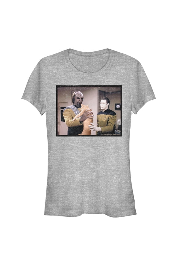 Junior's Star Trek: The Next Generation Worf and Data What Do We Do With This Cat Graphic Tee Athletic Heather Medium