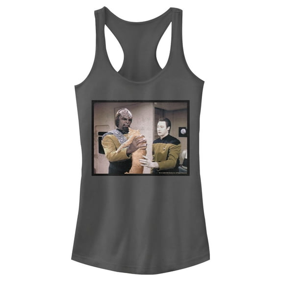 Junior's Star Trek: The Next Generation Worf and Data What Do We Do With This Cat Racerback Tank Top Charcoal 2X Large