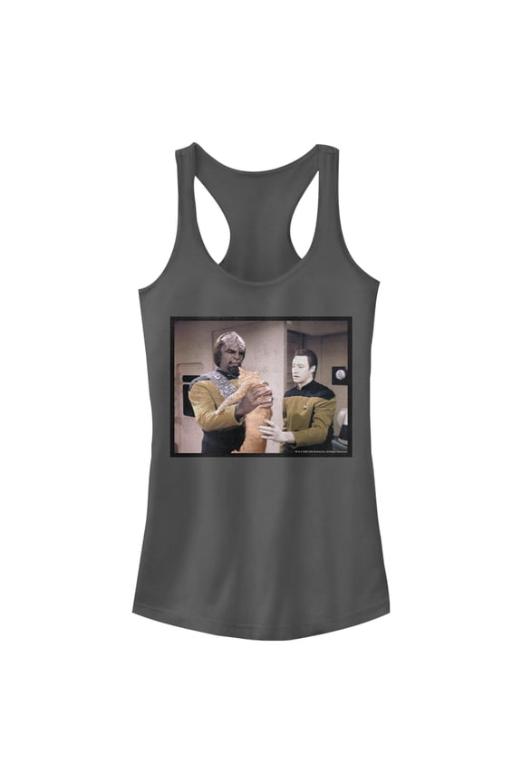 Junior's Star Trek: The Next Generation Worf and Data What Do We Do With This Cat Racerback Tank Top Charcoal Small