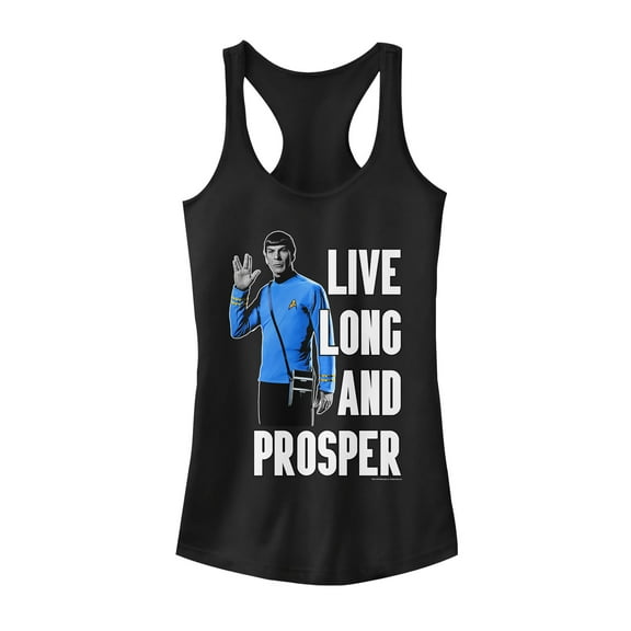 Junior's Star Trek: The Original Series Spock Live Long And Prosper Bright Uniform Racerback Tank Top Black Medium