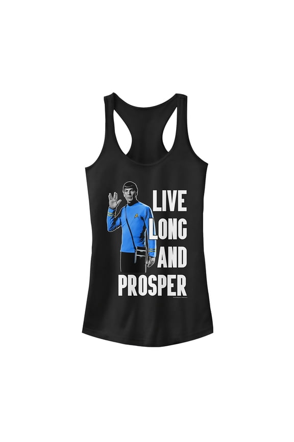 Junior's Star Trek: The Original Series Spock Live Long And Prosper Bright Uniform Racerback Tank Top Black Medium