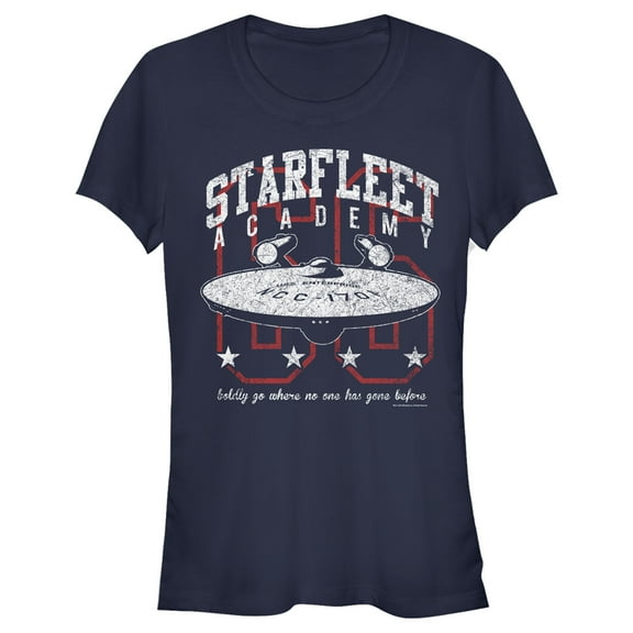 Junior's Star Trek: The Original Series Starfleet Academy Enterprise Boldly Go  Graphic Tee Navy Blue Large