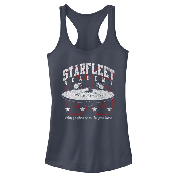 Junior's Star Trek: The Original Series Starfleet Academy Enterprise Boldly Go Racerback Tank Top Indigo Medium