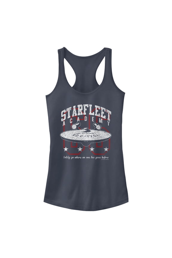 Junior's Star Trek: The Original Series Starfleet Academy Enterprise Boldly Go Racerback Tank Top Indigo Small