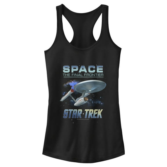 Junior's Star Trek: The Original Series USS Enterprise Space The Final Frontier Racerback Tank Top Black Large