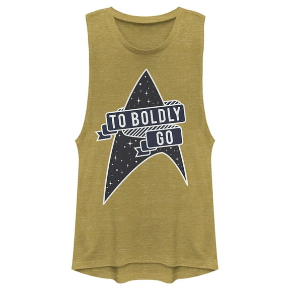 Junior's Star Trek To Boldly Go Starfleet  Festival Muscle Graphic Tee Gold Heather X Large
