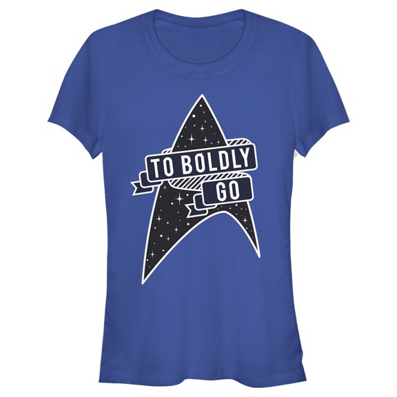 Junior's Star Trek To Boldly Go Starfleet Graphic Tee Royal Blue Medium