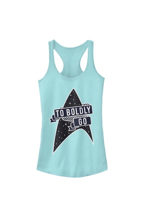 Junior's Star Trek To Boldly Go Starfleet  Racerback Tank Top Cancun Small