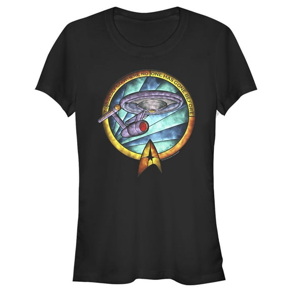 Junior's Star Trek USS Enterprise Stained Glass To Boldly Go  Graphic Tee Black X Large