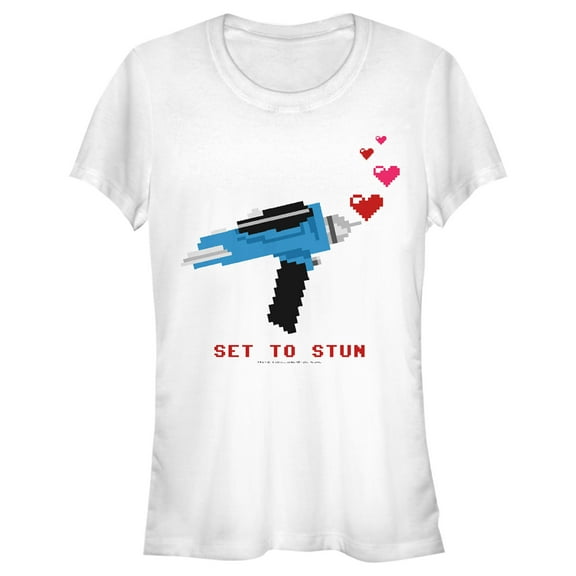 Junior's Star Trek Valentine's Pixel Set Phasers to Stun  Graphic Tee White Small