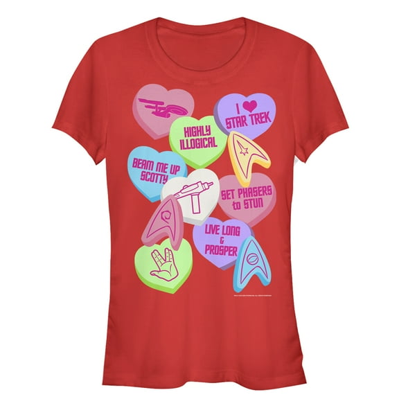 Junior's Star Trek Valentine's Starfleet Candy Hearts  Graphic Tee Red Small