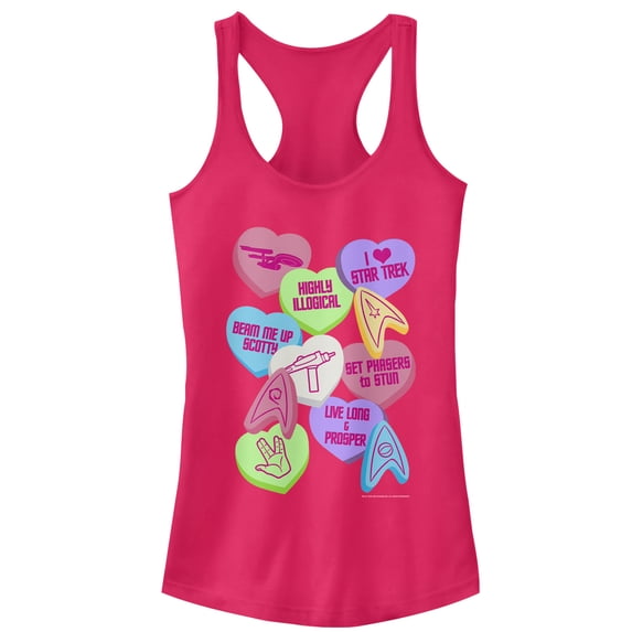 Junior's Star Trek Valentine's Starfleet Candy Hearts Racerback Tank Top Dark Pink Small